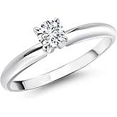 Gem Stone King 14K White Gold 4MM Round Gemstone Birthstone Solitaire Engagement Ring | Wedding Anniversary Promise Gold Ring For Women | Available In Size 5, 6, 7, 8, 9