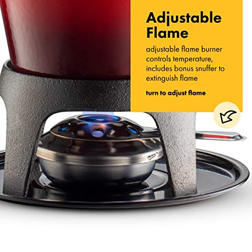 Klee 12-Piece Cast Iron Fondue Set with Red Fondue Pot, 6 Fondue Forks, Fondue Burner and Fondue Pot Base, 44 oz - Thumbnail 3