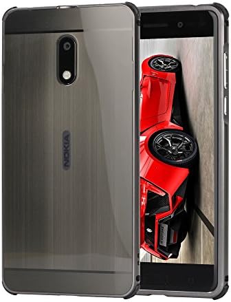 Meimei1986 2 in 1 Luxury Metal Aluminum Bumper + Brushed Reflective Effect Hard Back Frame Cover Case for Nokia 6 - Gray