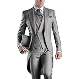 GEORGE BRIDE Premium Mens Tail Tuxedo 3pc Tailcoat Suit in Gray,Suit Jacket, Vest, Suit Pants,Grey,L