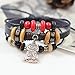 TIVANI [Vintage Style] Unisex Genuine Leather Rope Beads Owl Charms Wrist Band Multistrand Adjustable Amulet Single Wrap Bracelets Classic Punk Decor