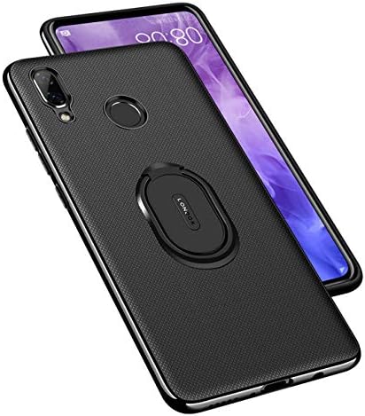 Designed for Huawei Nova 3/Nova 3i Case,Huawei Nova3i Leather Cover Case Ultra-Slim Heavy Duty Soft TPU Bumper Ring Holder Protective Case for Huawei P Smart + (Black, Huawei Nova 3)