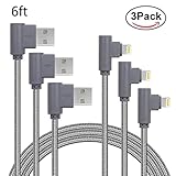 ANSEIP 90 Degree Lightning Cable 3 Pack iPhone Charger Cord Nylon Braided 8 Pin Lightning to USB Cable,Data Transfer and Charging for iPhone X/8/7/6/5 iPad (Grey - 6ft - 3Pack)