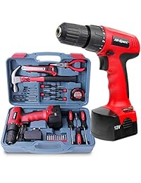 Hi-spec kit de herramientas de 26 piezas para hogar, incluyendo impulsor sin cable de 12 V, llave de posición, torque embrague, interruptor de velocidad variable, y destornillador. Set de accesorios y martillo resistente de 13 oz