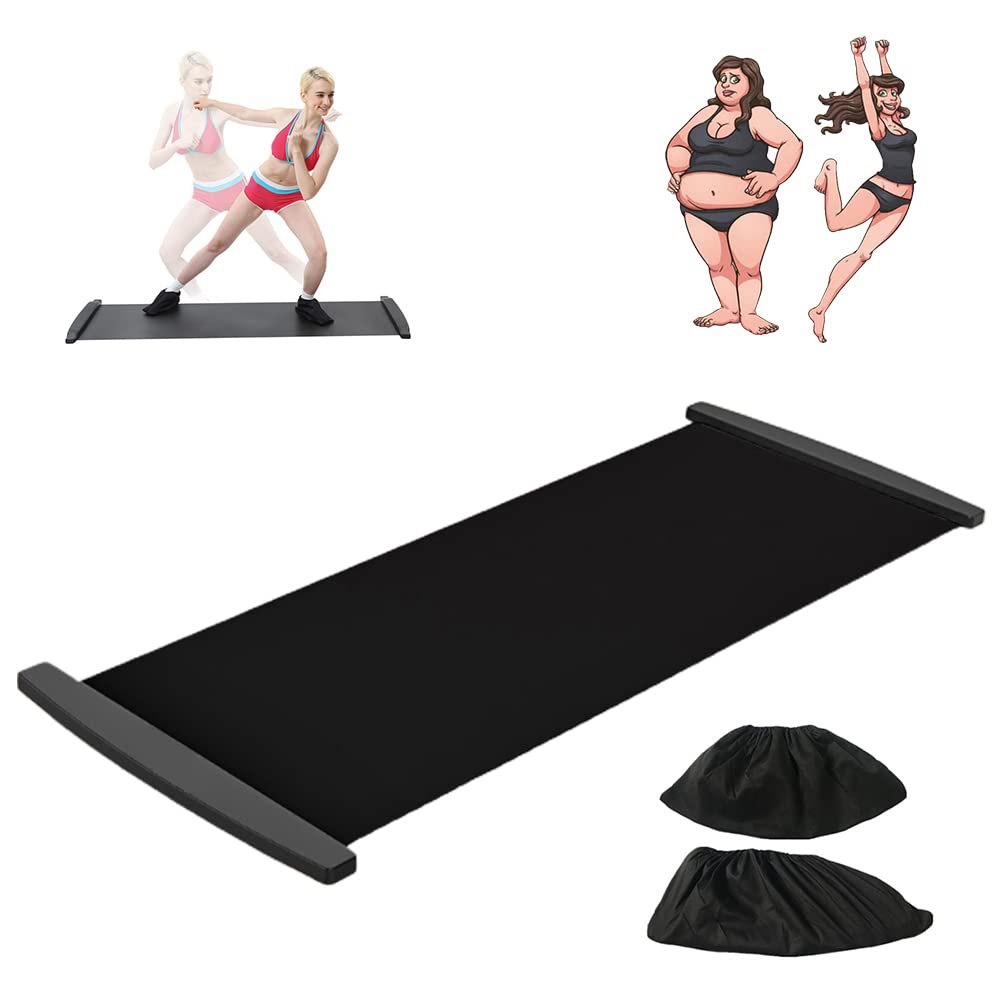 Bozaap Slide Board with Shoe Cover and End Stops,Slimming Exercise Guide Slide Mat for Leg Pot Training Fitness and Low Impact Balance Training