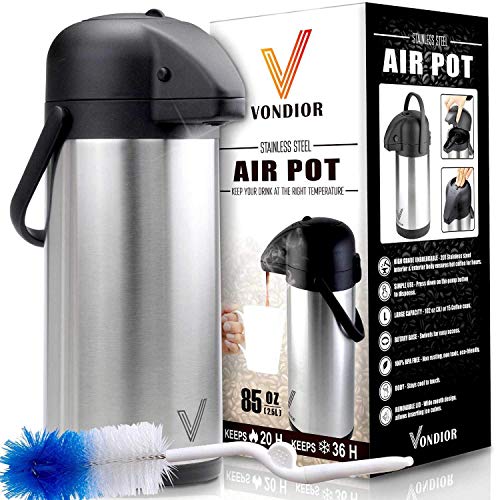 image for Thermal Coffee Airpot - Beverage Dispenser (85oz.) By Vondior - Stainl