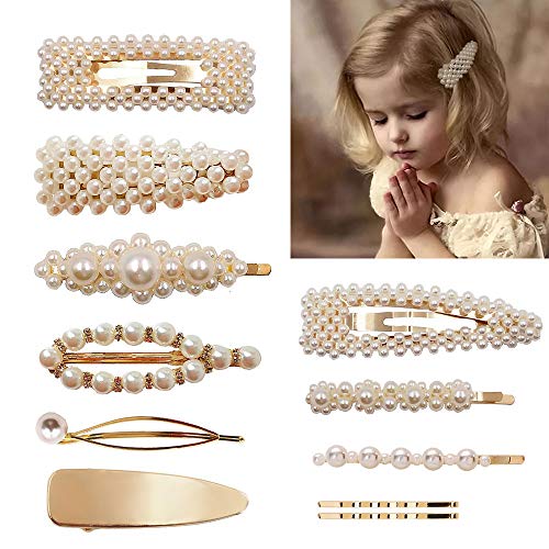 MJartoria 10 Pcs Pearls Hair Clips for Women Girls for Birthday Metal Bobby Pins Bling Hairpins Headwear Barrette Styling Tools Accessories (White, Alloy)