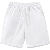 Spring&Gege Boys Linen Shorts Casual Pull-On Elastic Waist Drawstring Summer Beach Shorts