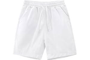 Spring&Gege Boys Linen Shorts Casual Pull-On Elastic Waist Drawstring Summer Beach Shorts