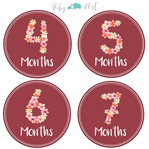 Monthly Milestone Stickers by Baby Nest - Delicate & Luxurious Flower Bouquet for Newborns & Up, Celebrate 0-12 Months First Year Achievements | Perfect Shower Gift (16 Pack)