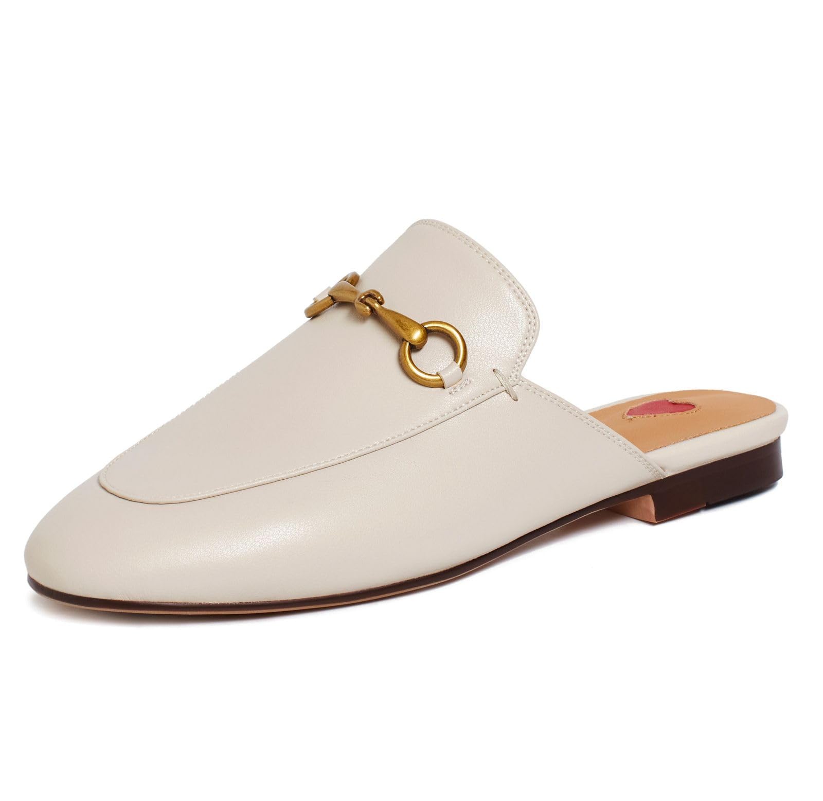 Photo 1 of Vertundy Women's Mules Loafers Low Heel Flats Leather Slip On Backless Sandals for Girls Lady Work Slides Beige