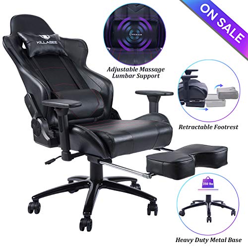 Blue Whale Massage Gaming Chair - Big and Tall 350lbs High Back Racing Computer Desk Office Chair Swivel Ergonomic Executive Leather Chair with Footrest and Adjustable Armrests (8280Black) - Thumbnail 6