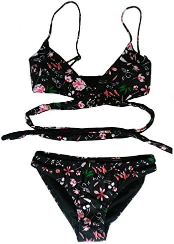 Qpladlse Swimwear Women’s Warp Halter Bikini Printing Bathing Suits (S, #1)