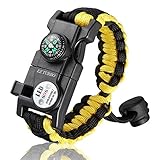 EZ Turbo Survival Bracelet, 20 in 1 Survival Paracord Bracelet, Survival Gear Kit with SOS LED Light, Emergency Knife, Whistle, Compass, Fire Starter for Camping, Climbing, Waterproof, Black&Yellow