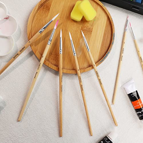 HIBOO Paintbrush Set-7 Round Point Art Nylon Hair Artist Painting Brush for Acrylic Watercolor and Gouache Painting