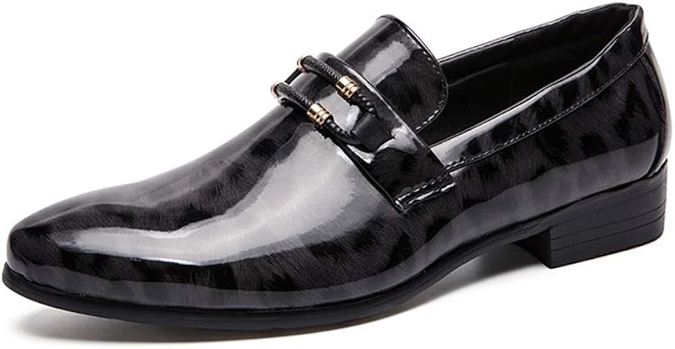 Amazon ジョイジョイ ドレスシューズ メンズ ビジネス ローファー ヒョウ柄 お洒落 エナメル スリッポン カジュアル 脚長アップ 冠婚葬祭 滑り止め 歩きやすい 革靴 パーティー ホストマン 大人 カモフラ柄 ブラック ローファー スリッポン