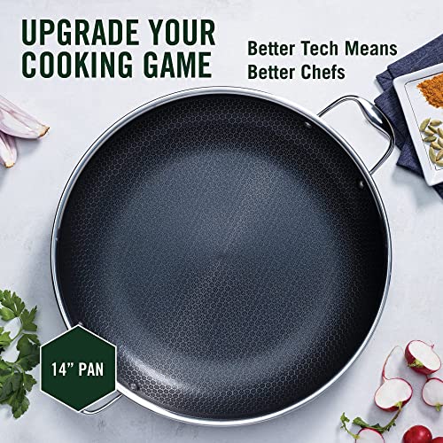HexClad 14 Inch Hybrid Stainless Steel Frying Pan with Lid, StayCool