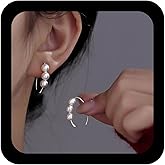 Iaceble Bohemian Oval Hoop Pearl Earring Silver Pearl Drop Earring Imitation Pearls Arch Earrings Vintage Pearls Oval Hoop Earrings Jewelry for Women