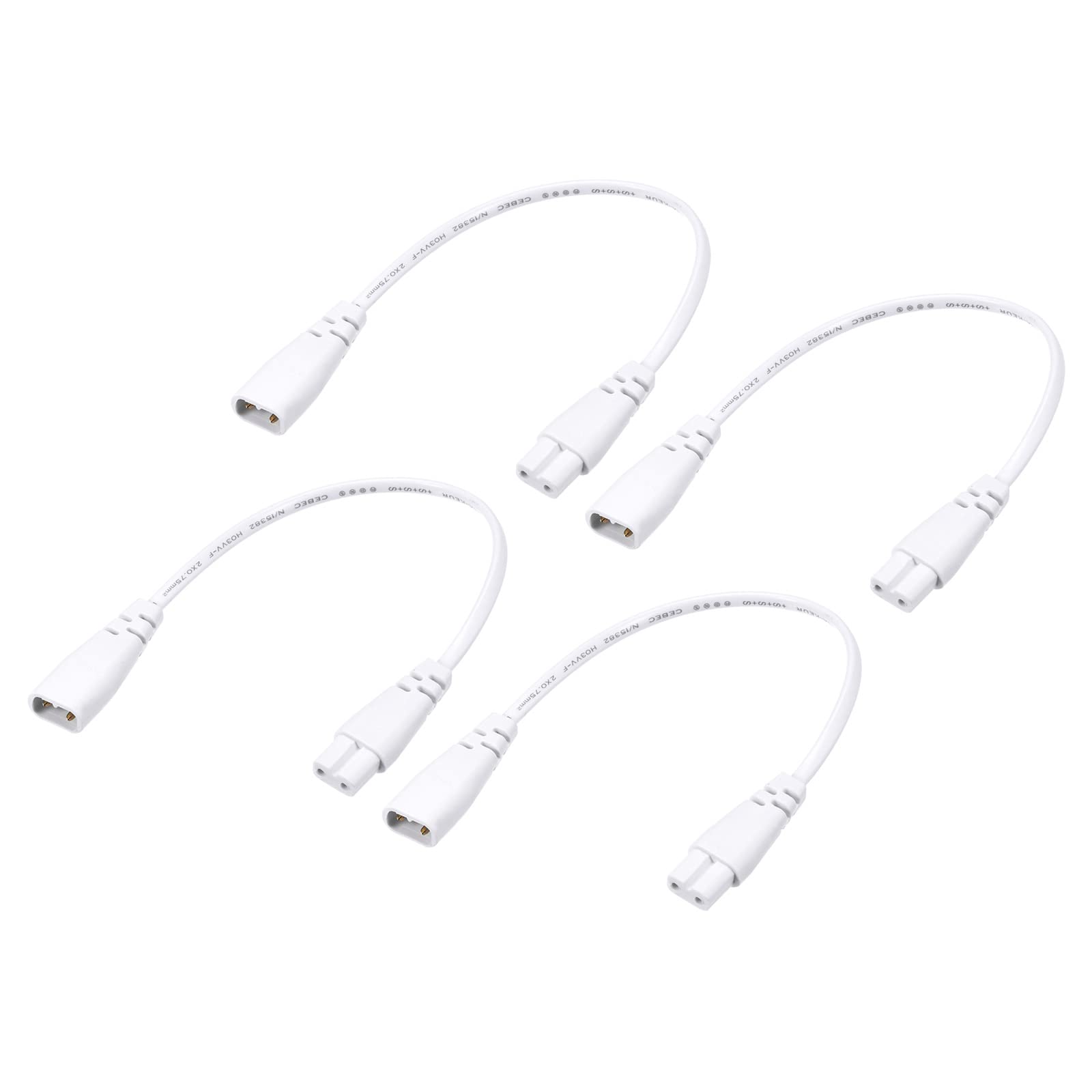 YOKIVE 4 Pcs T5 LED Tube Cable, Male to Female 2 Pin Extension Cord, Plug and Play, Great for Integrated LED Tube Fixture (White, 30cm / 1-Feet)