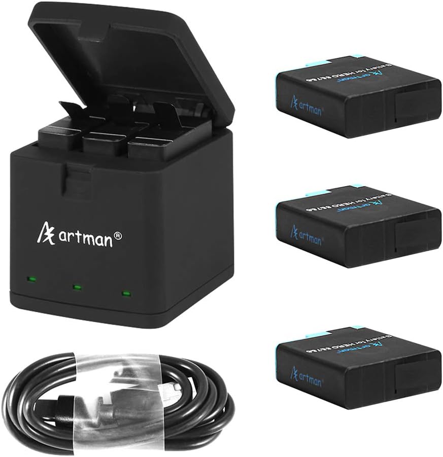Artman Hero 8/7/6 1500mAh Replacement Batteries(3-Pack) and 3-Channel LED USB Storage Charger Compatible with GoPro Hero 8 Black,GoPro Hero 7 Black,Hero 6 Black(Fully Compatible with Original): Home Audio & Theater