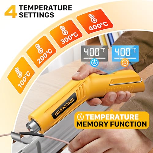 SEEKONE Mini Wireless Heat Gun, 4 Temperature (Max 400°C) with Memory Function, 3.6V Lithium Battery Hot Air Gun, USB Charging, with Reflector Nozzle, for Crafts