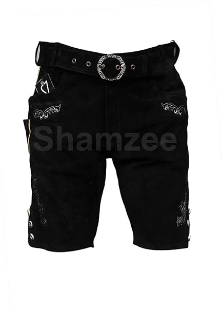 Shamzee Trachten Lederhose Kurz inklusive Gürtel aus Echtleder in Schwarz Farbe größe 46-62 Artkl 572-BLK