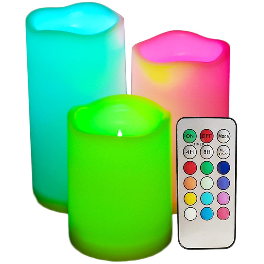 Led Pillar Candles Multi Colored Flickering Outdoor Waterproof