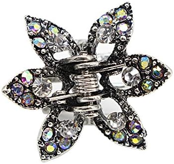 Shengxueer 2pc Crystal Studded Metal Alloy Small Hair Clip Hair Claw Hair Grip (Clear-antique silver)