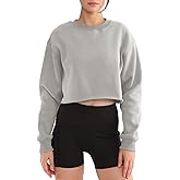 Amazhiyu Women' s Pullover Cropped Sweatshirt Crew Neck Long Sleeve Fleece Crop Tops