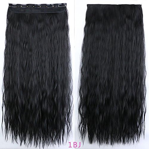 NiCheng 5clips Kinky Curly Big Wavy Popcorn Clip-in Hair Extensions Synthetic Women's Hairpieces 24inch 110g (1BJ natural black)