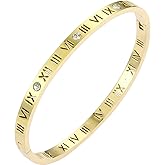 Jude Jewelers 4mm Stainless Steel Open Clasp Roman Numbers Cubic Zircon Filled Bangle Bracelet