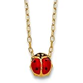 JewelryWeb 14k Gold Polished Enameled Small Ladybug Necklace 16.5 Inch 4.5mm Wide Pendant Necklace for Women