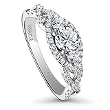 BERRICLE Rhodium Plated Sterling Silver Halo 3-Stone Woven Promise Engagement Ring Set w/Swarovski Zirconia
