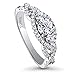 BERRICLE Rhodium Plated Silver Halo 3-Stone Woven Promise Engagement Ring Made with Swarovski Zirconia Round