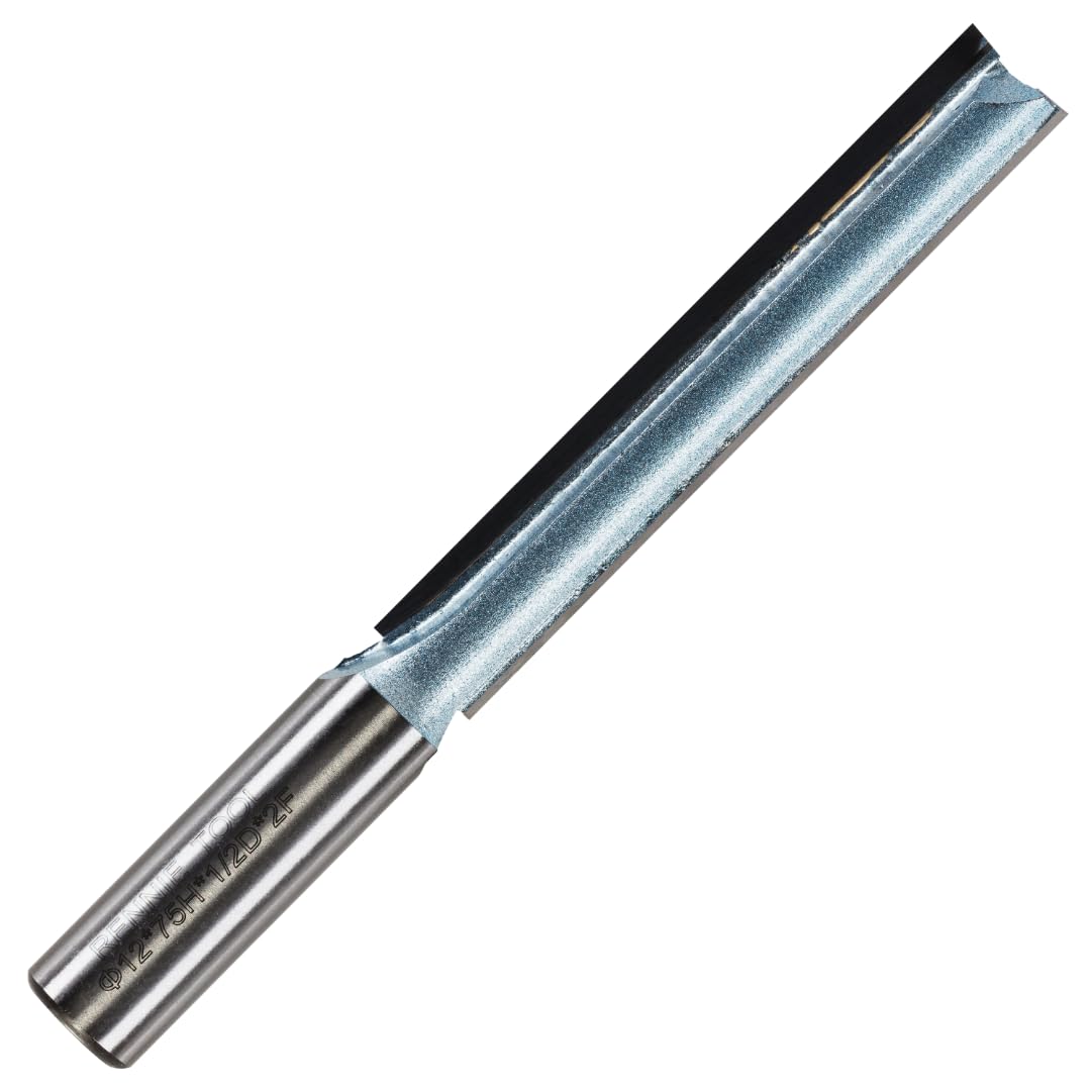 Rennie Tools - 12mm Cutting Diameter x 75mm Flute x 1/2" Shank TCT Tipped 2 Flute Straight Router Cutter Bit. Compatible With Makita Trend Festool Hikoki Dewalt Router Etc. 12mm Router Bit