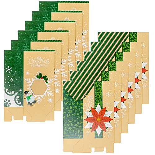 Cookie Bags For Gift Giving - Set of 12 Christmas Treat Boxes - Food Bags For Gifts - 2 Unique Decorative Treat Bags - Easy Assemble Cookie Containers - Premium Candy Boxes Packaging - Thumbnail 5
