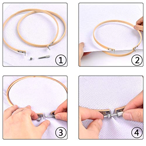 WOWOSS 12 Pieces 4 Inch Embroidery Hoops Set Adjustable Bamboo Circle Cross Stitch Hoop Ring for Embroidery and Cross Stitch Art Craft Handy Sewing