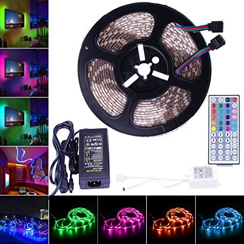 LED Strip Lights, AVAWAY 12V/5A SMD5050 5m Strip Light Kit with 44Key Remote Control and Light Strip Power Supply Adapter, 300 LEDs Remember Seting RGB Strip Lights for Home Kitchen Decoration
