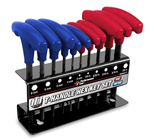 Performance Tool W80277 SAE & Metric Combination T-Handle Hex Key Set, 10-Piece