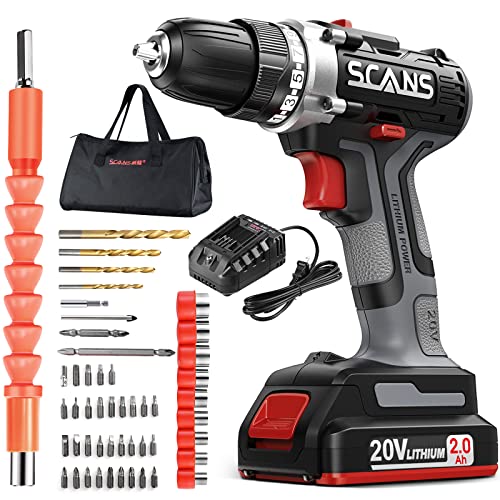 SCANS Cordless Drill Driver, 20V Electric Power Drill Kit, 354 In-lb Torque, Variable Speed, 3/8