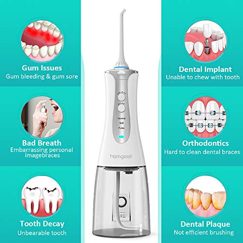 Upgrade Cordless Water Flosser,Homgeek 320ML Oral Irrigator,Water Pick,Dental Water Flosser,Portable High-frequency Pulsation Anti Leakage Water Pick Teeth Cleaner for Home,Travel,IPX7 Waterproof