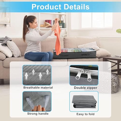 SKY-TOUCH 4PACK Underbed Storage Box, with Zip lock Bags - Under bed Storage Box with PVC Window for Clothes, Duvets, Comforters, Blankets, Bedding, Quilts - 100x50x18cm, Grey 90L