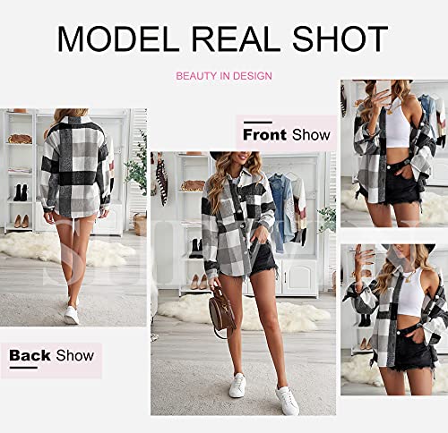 SHEWIN WOMENS CASUAL FLANNEL PLAID SHIRTS LONG SLEEVE LAPEL CASUAL BUTTON DOWN SHACKET JACKET FALL FALL OUTFITS WOMEN TRENDY,US 16-18(XL),GREY