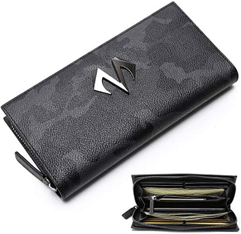 Babama Mens Wallets Camo Leather Bifold with Coin Pocket Zip Around Purse for Boy