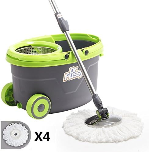 360 Easy Wring Spin Mop and Bucket System with Wheels + 4 Spin Mop Refill
