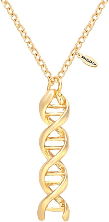NOUMANDA Silver Gold and Rose Gold Toned DNA Necklace Double Helix Charm Genetics Molecule Pendant