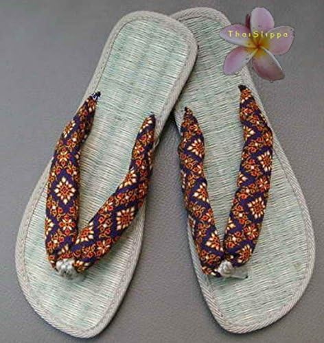 Thai Spa Slippers Resort Sandals Hotel Shoes Size 8-12 Handmade Woven From Reedmat & Thai Painting 3