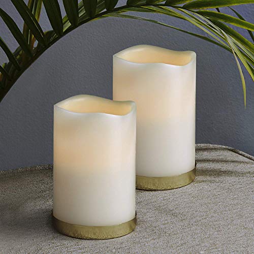 White LED Flameless Pillar Candles, 2 Pack, 4" x 6" Wax Candle Set