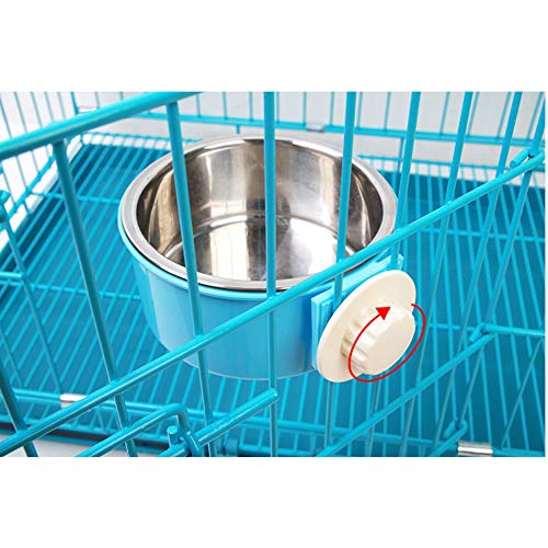 Dog Bowl Feeder Pet Puppy Food Water Bowl, 2-in-1 Plastic Bowl & Stainless Steel Bowl, Removable Hanging Cat Rabbit Bird Food Basin Dish Perfect for Crates & Cages, Blue
