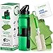 Greengo Smart Solutions Collapsible Silicone Water Bottle Set - for Hiking, Travel and Running - BPA Free - Bonus Cooling Towel and Sponge Brush